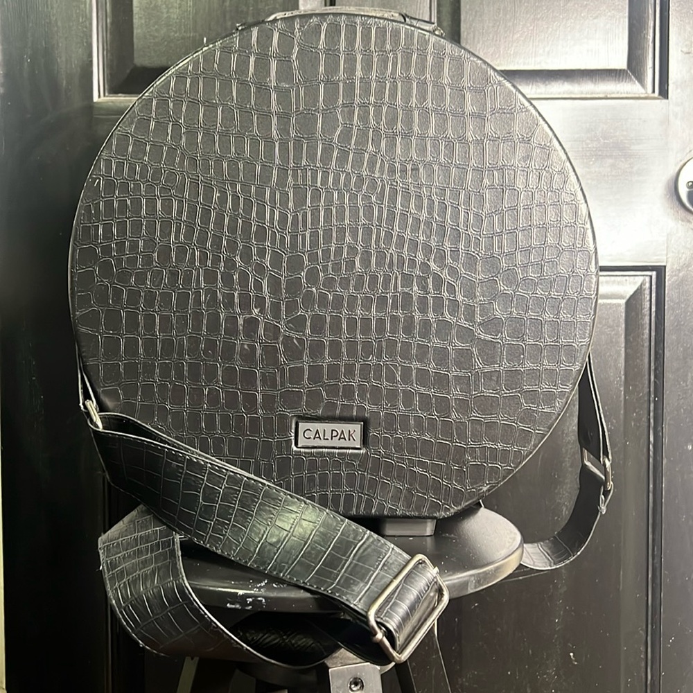 CALPAK small black hard shell leather hat box